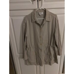 Emanuel Ungaro Beige‎ Jacket Button Front Drawstring Waist Size 14